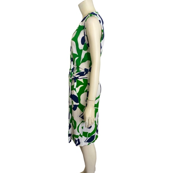 BANANA REPUBLIC Green White Blue Abstract Floral Sleeveless Midi Wrap Dress M - Picture 5 of 7